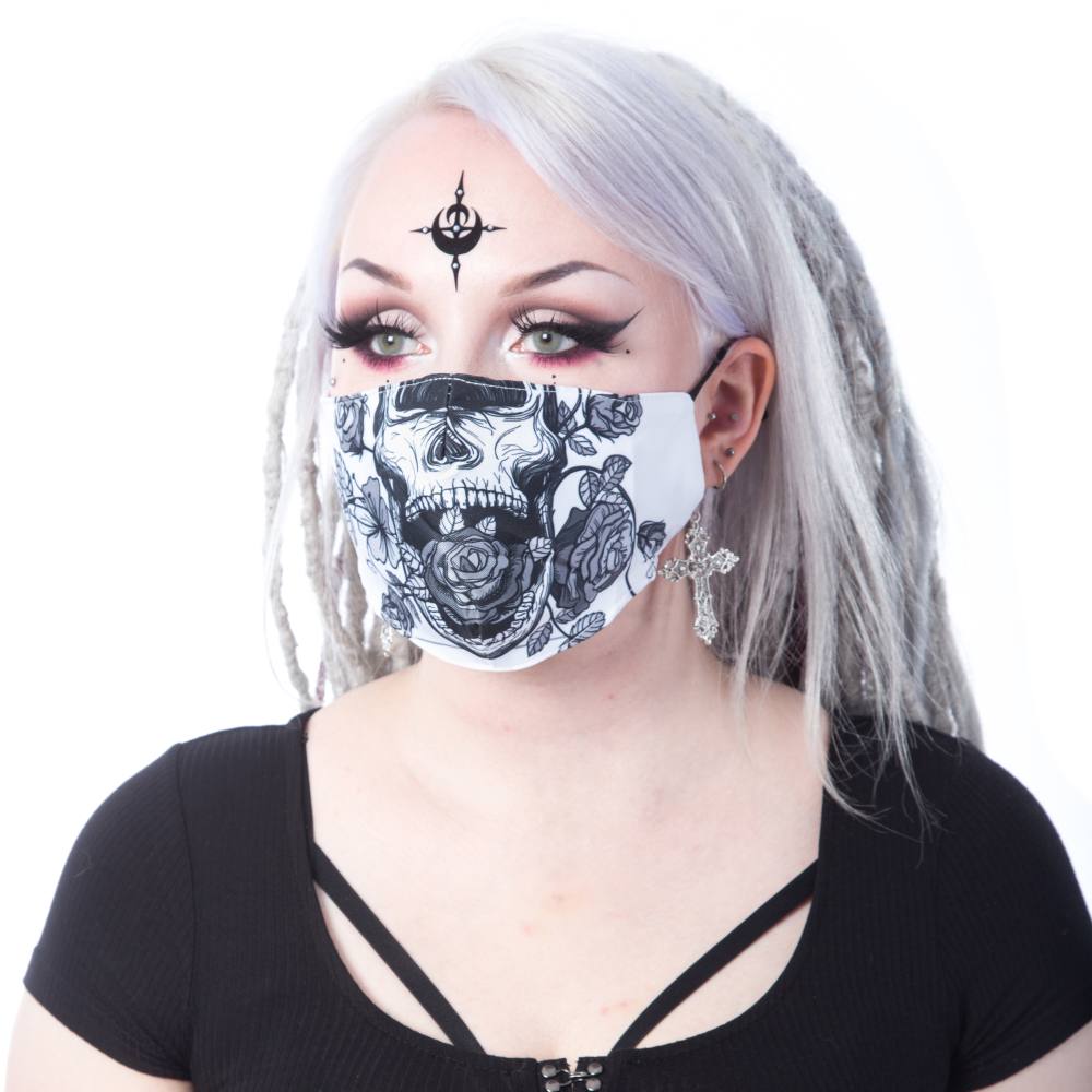 Vixxsin - DEAD ROSE Maske - Mundmaske - Weiß/Grau